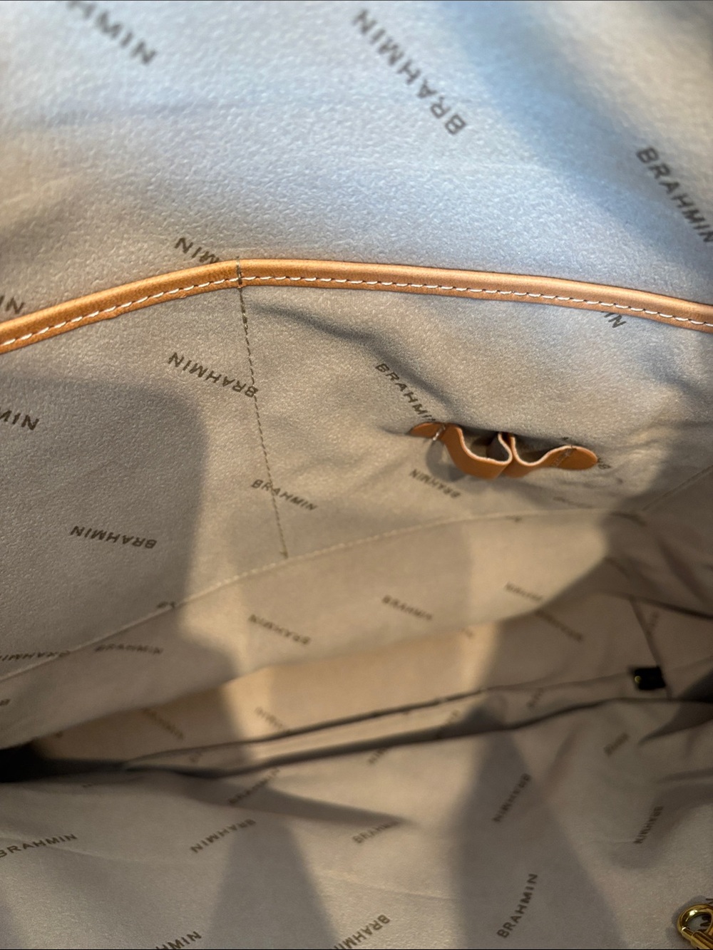 Brahmin Cream and Black Polka Dot Large Tote with Tan Straps - Picture 9 of 10